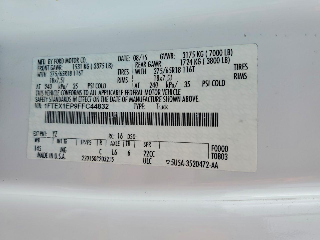 2015 Ford F150 Super Cab Белый vin: 1FTEX1EP9FFC44832