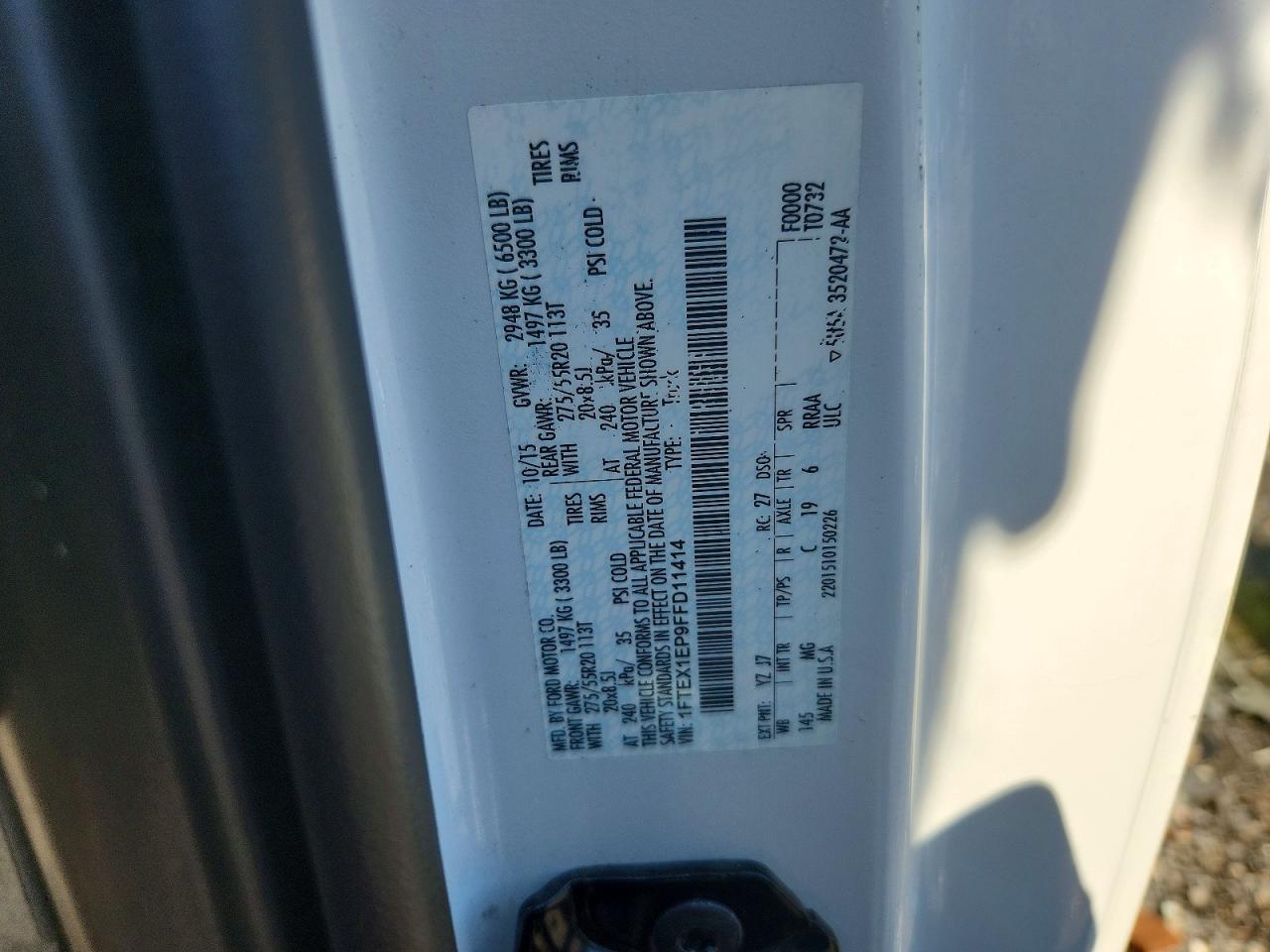 2015 Ford F150 Super Cab Белый vin: 1FTEX1EP9FFD11414