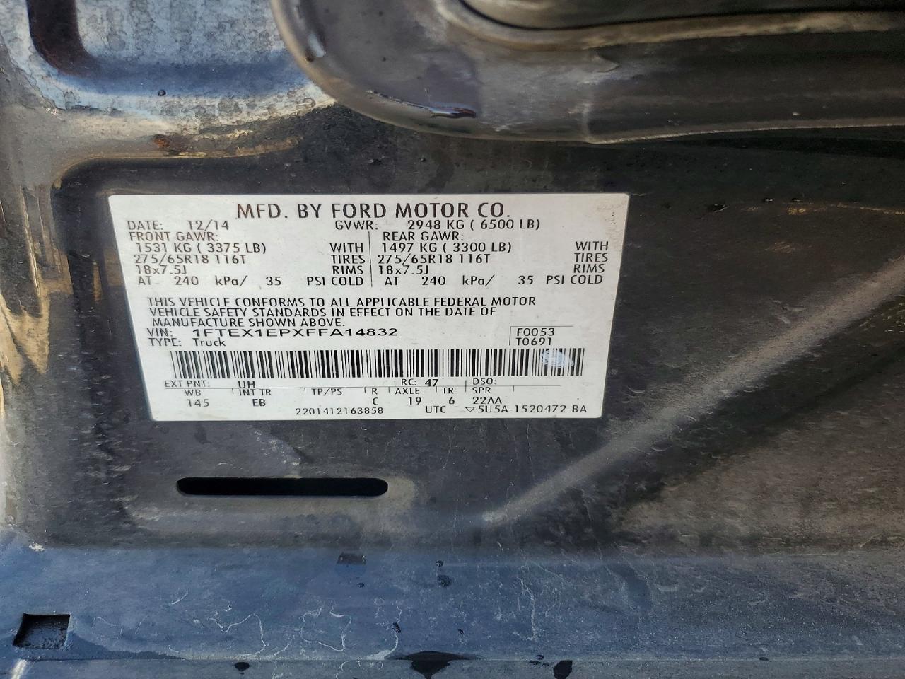 2015 Ford F150 Super Cab Black vin: 1FTEX1EPXFFA14832