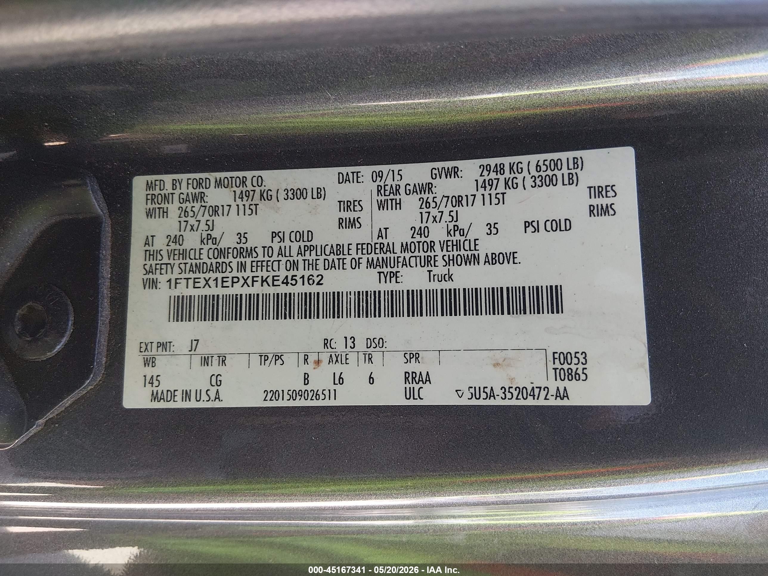 2015 Ford F-150 Xl Gray vin: 1FTEX1EPXFKE45162