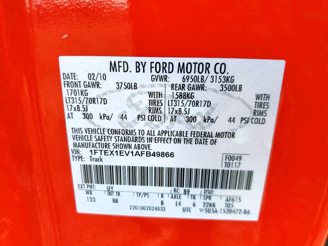 2010 Ford F150 Super Cab Red vin: 1FTEX1EV1AFB49866