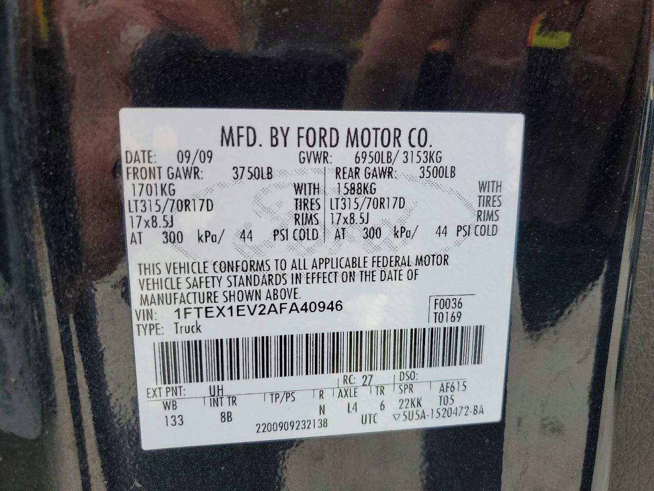 2010 Ford F150 Super Cab Black vin: 1FTEX1EV2AFA40946