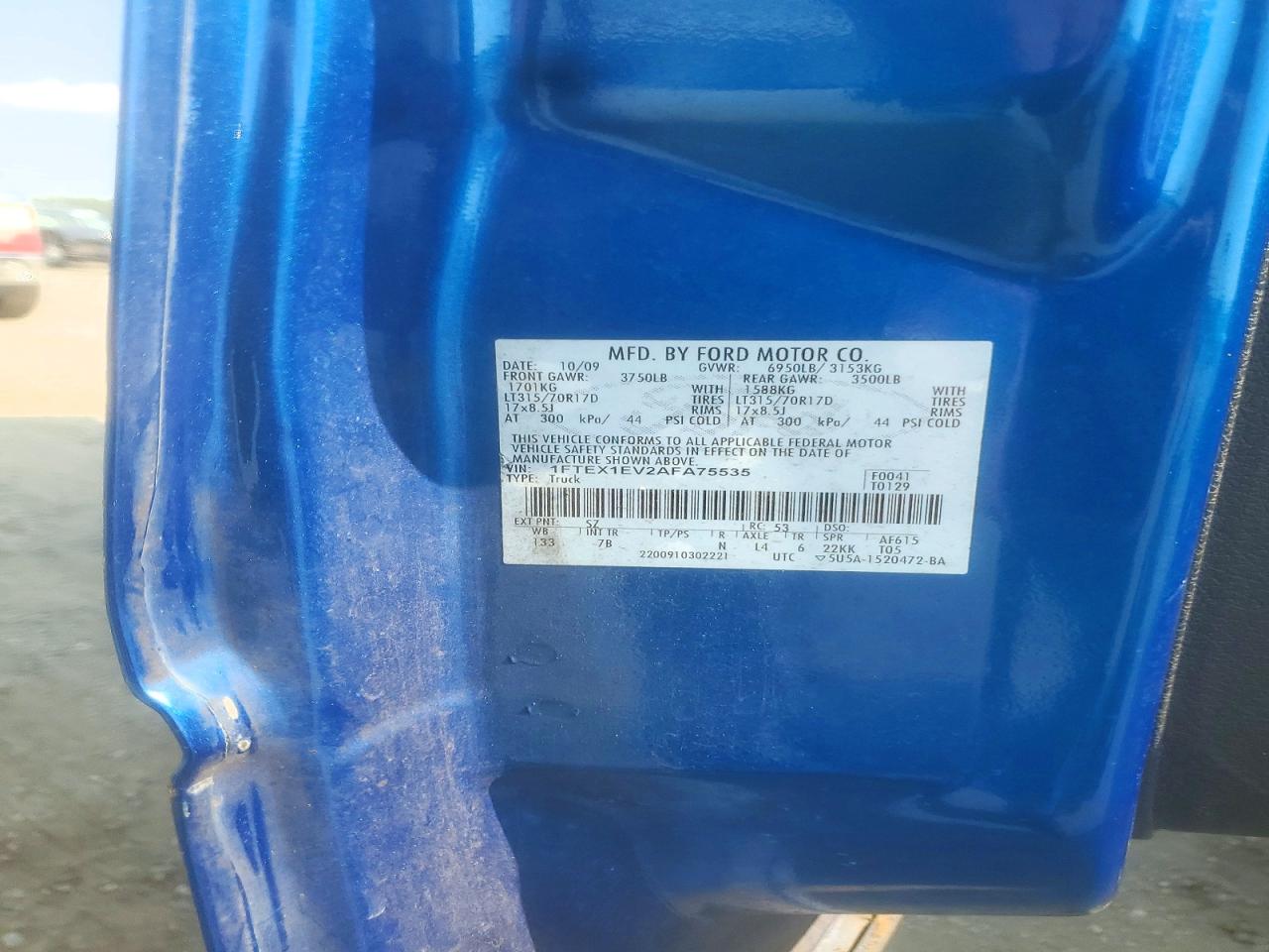 2010 Ford F150 Super Cab Blue vin: 1FTEX1EV2AFA75535