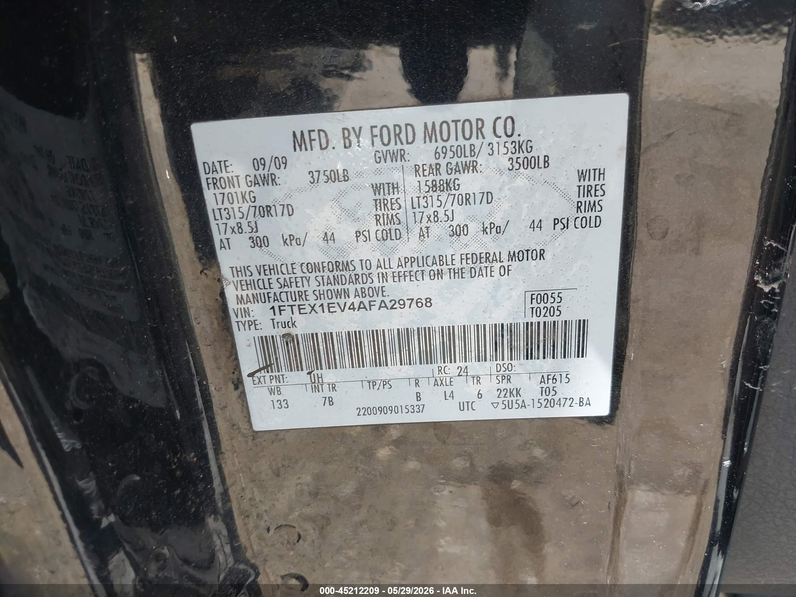 2010 Ford F-150 Svt Raptor Black vin: 1FTEX1EV4AFA29768