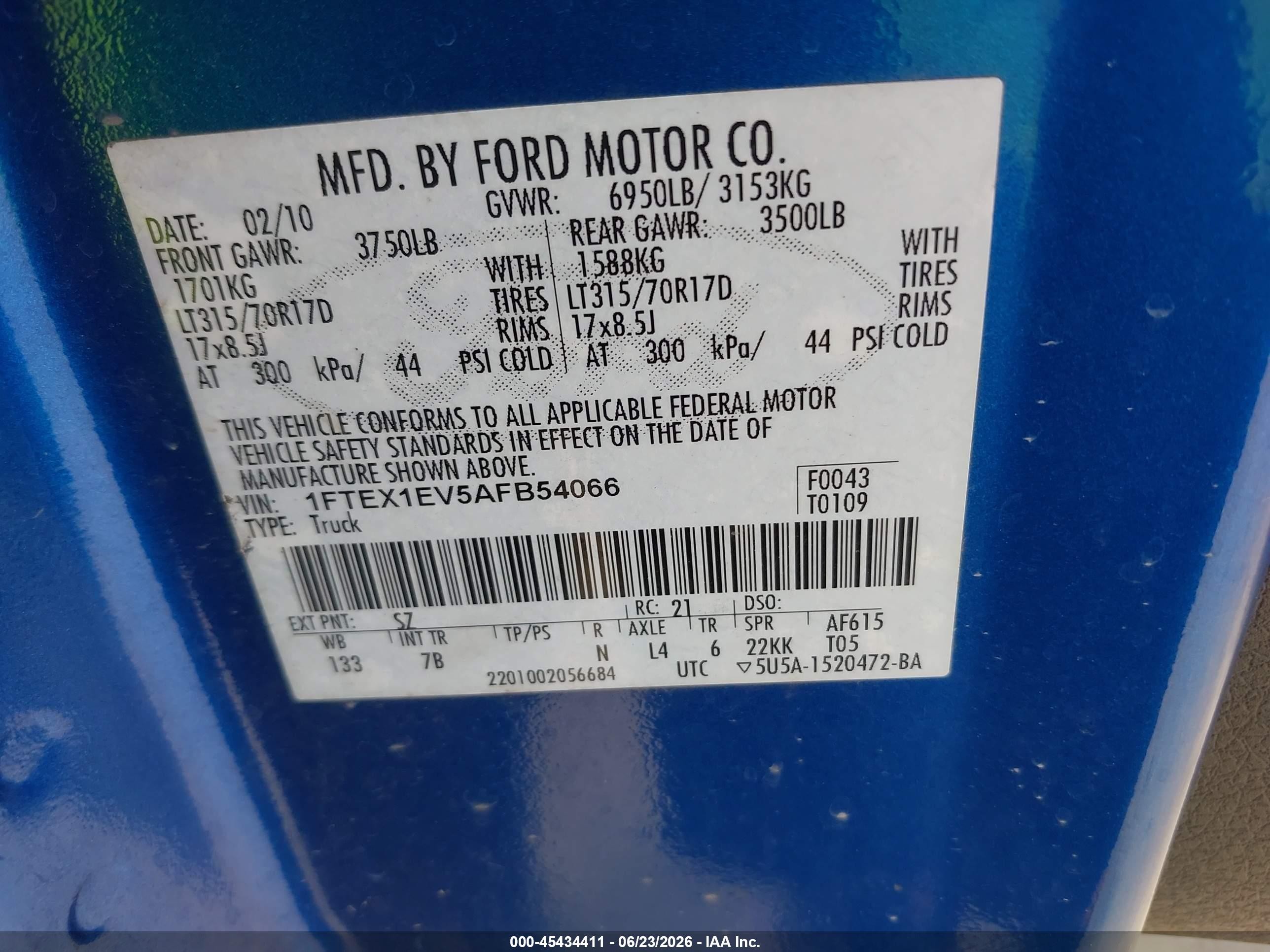 2010 Ford F-150 Svt Raptor Blue vin: 1FTEX1EV5AFB54066