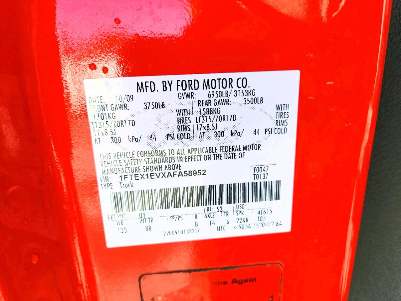 2010 Ford F150 Super Cab Red vin: 1FTEX1EVXAFA58952