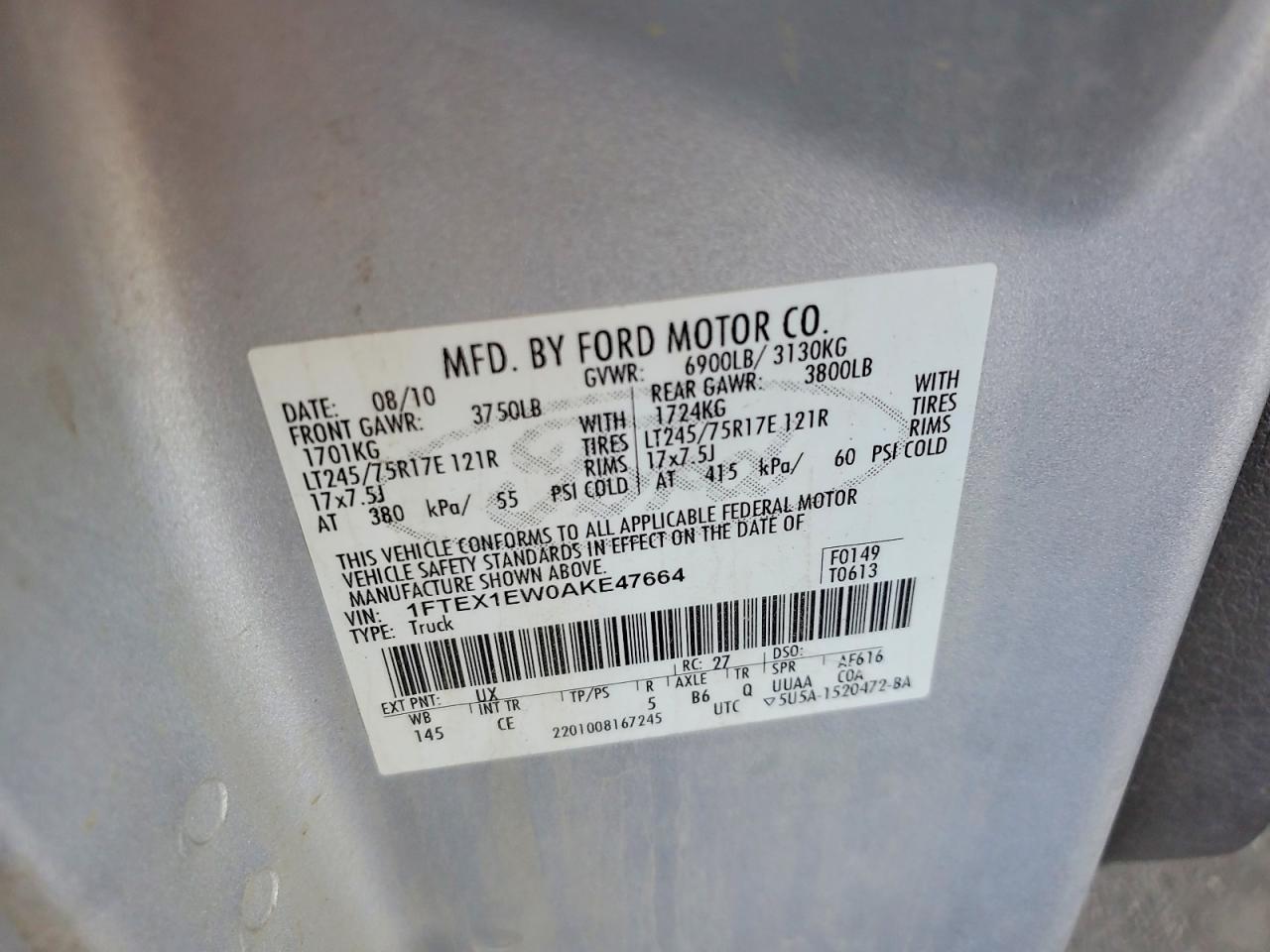 2010 Ford F150 Super Cab Silver vin: 1FTEX1EW0AKE47664