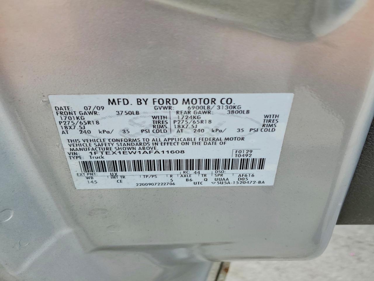 2010 Ford F150 Super Cab Silver vin: 1FTEX1EW1AFA11608