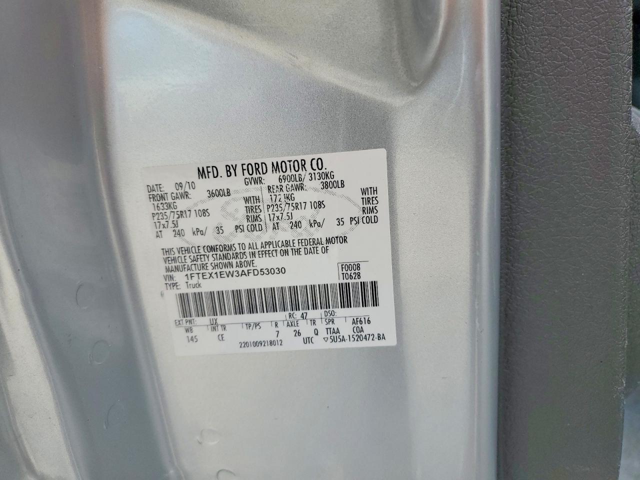 2010 Ford F150 Super Cab Silver vin: 1FTEX1EW3AFD53030