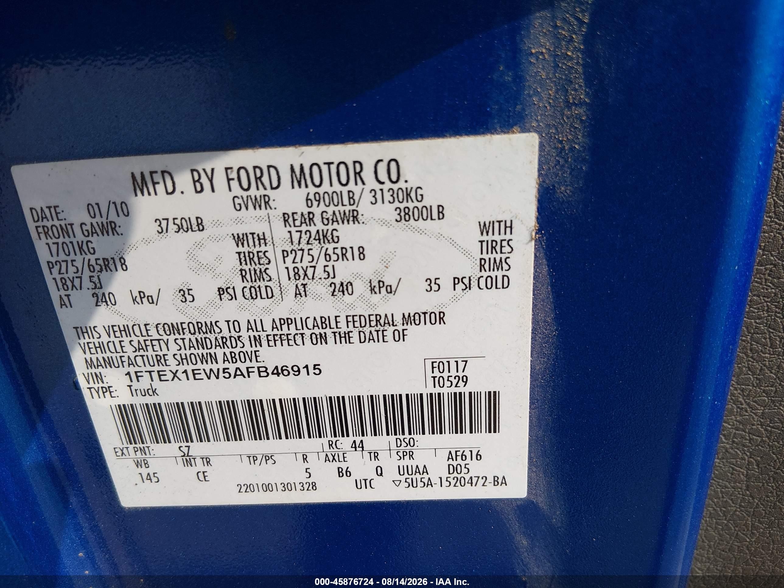2010 Ford F-150 Stx/xl Blue vin: 1FTEX1EW5AFB46915