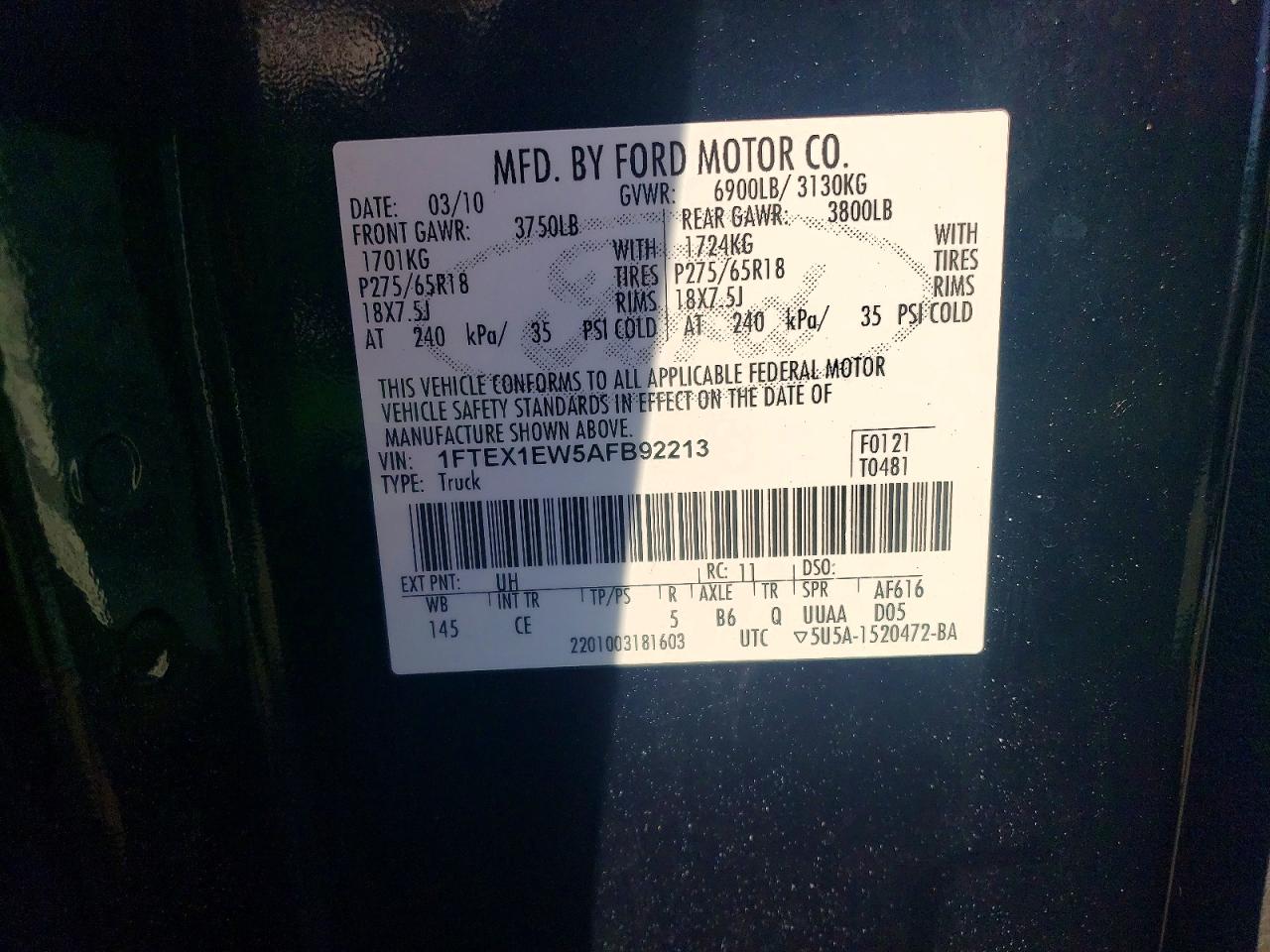 2010 Ford F150 Super Cab Black vin: 1FTEX1EW5AFB92213