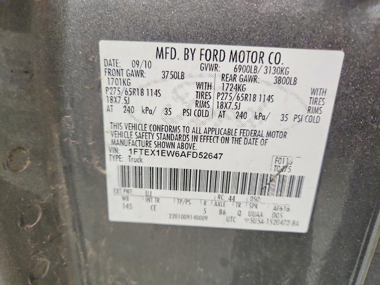 2010 Ford F150 Super Cab Gray vin: 1FTEX1EW6AFD52647