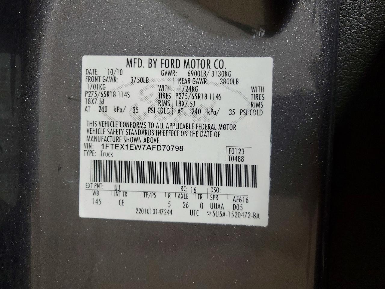 2010 Ford F150 Super Cab Gray vin: 1FTEX1EW7AFD70798