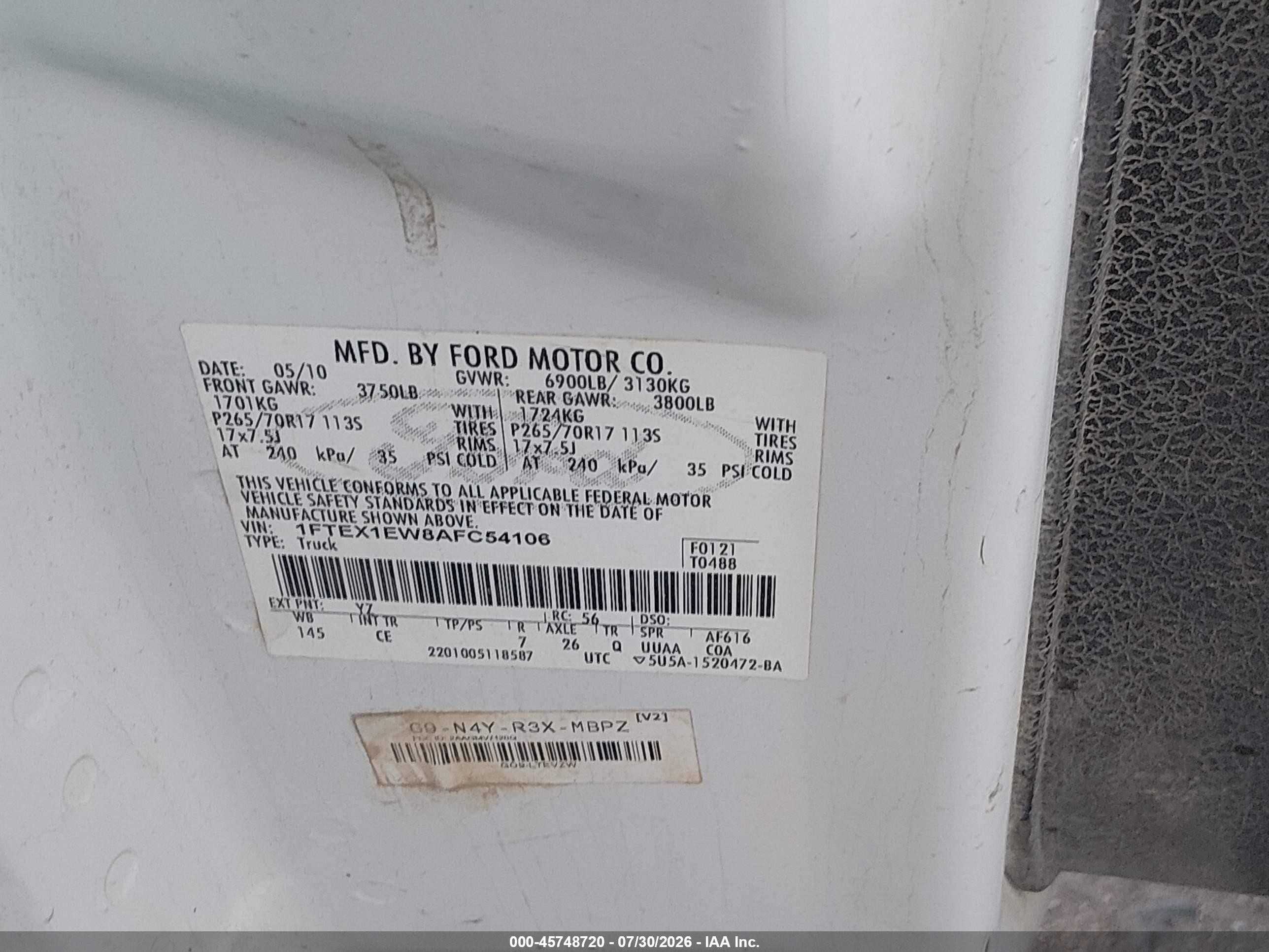 2010 Ford F-150 Stx/xl White vin: 1FTEX1EW8AFC54106