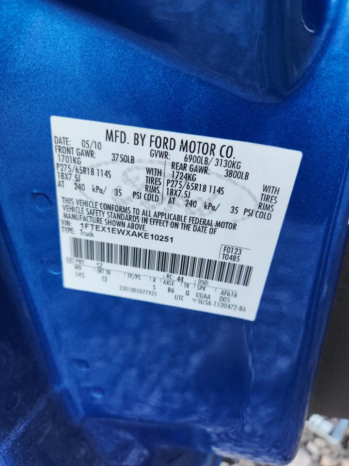 2010 Ford F150 Super Cab Blue vin: 1FTEX1EWXAKE10251