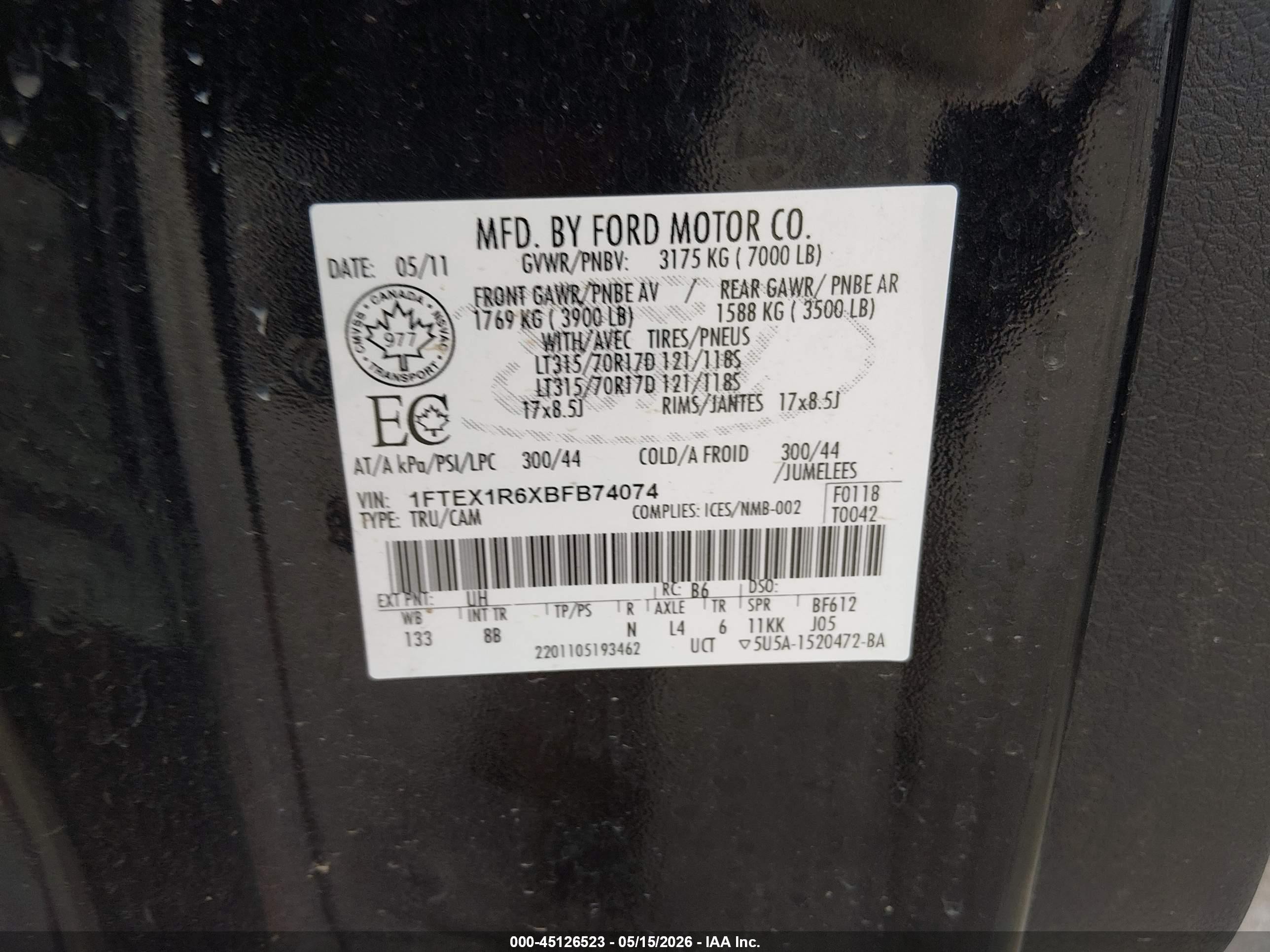 2011 Ford F-150 Svt Raptor Black vin: 1FTEX1R6XBFB74074