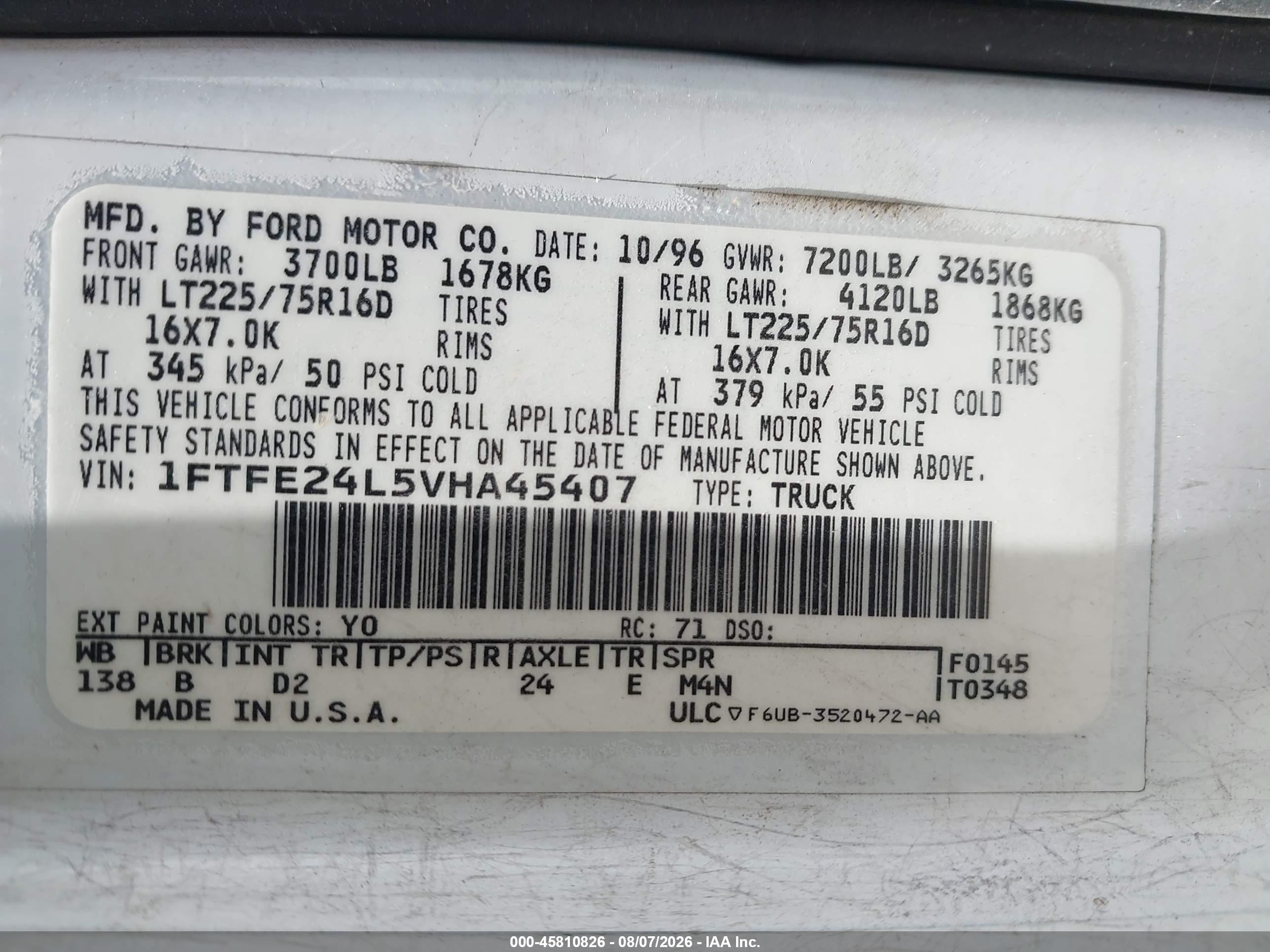 1997 Ford Econoline Standard/standard Hd/super Standard Hd Белый vin: 1FTFE24L5VHA45407