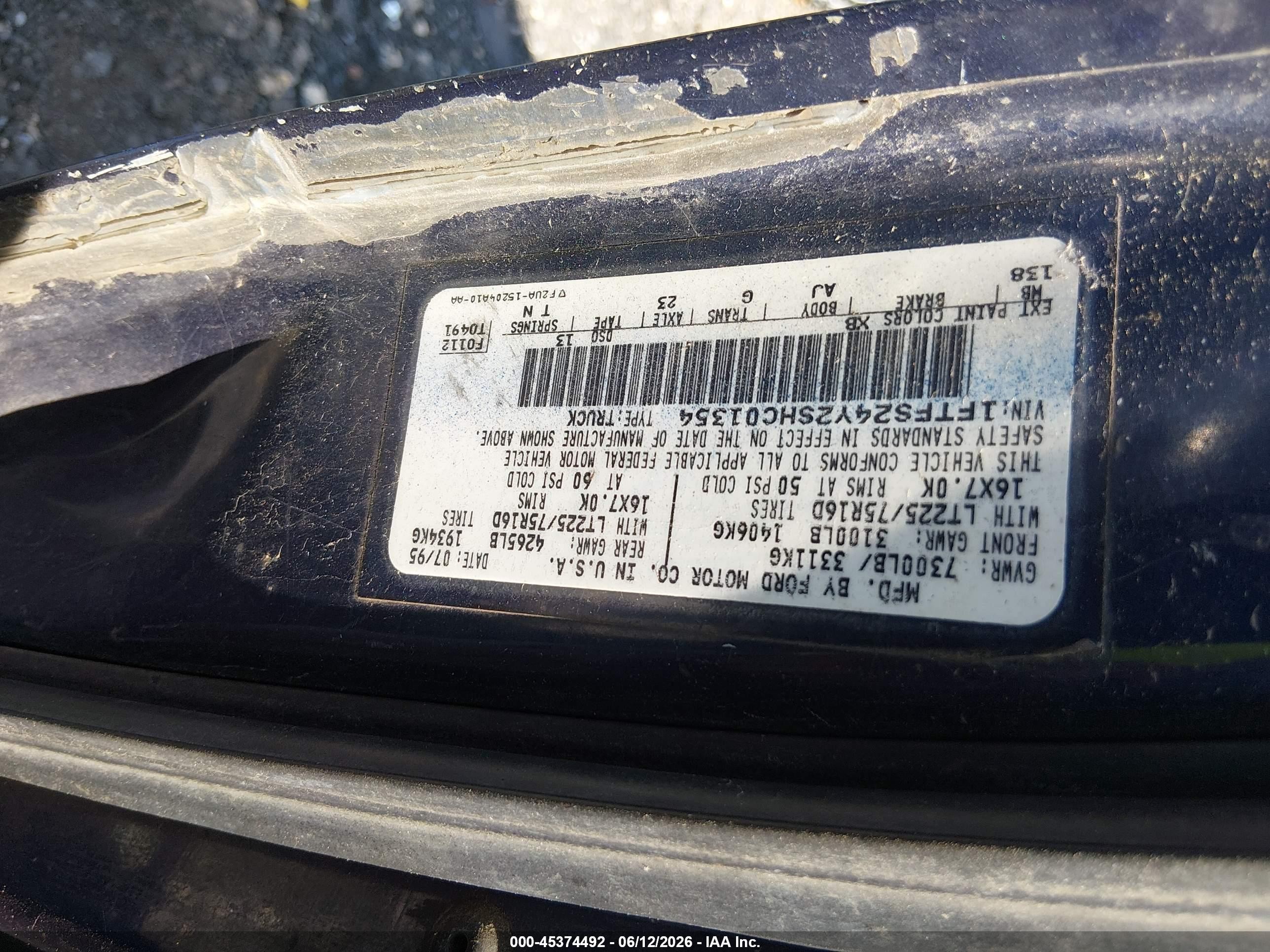 1995 Ford Econoline E250 Super Duty Van Dark Blue vin: 1FTFS24Y2SHC01354