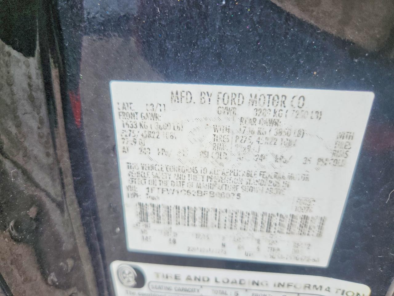 2011 Ford F150 Supercrew Black vin: 1FTFW1C62BFB06075