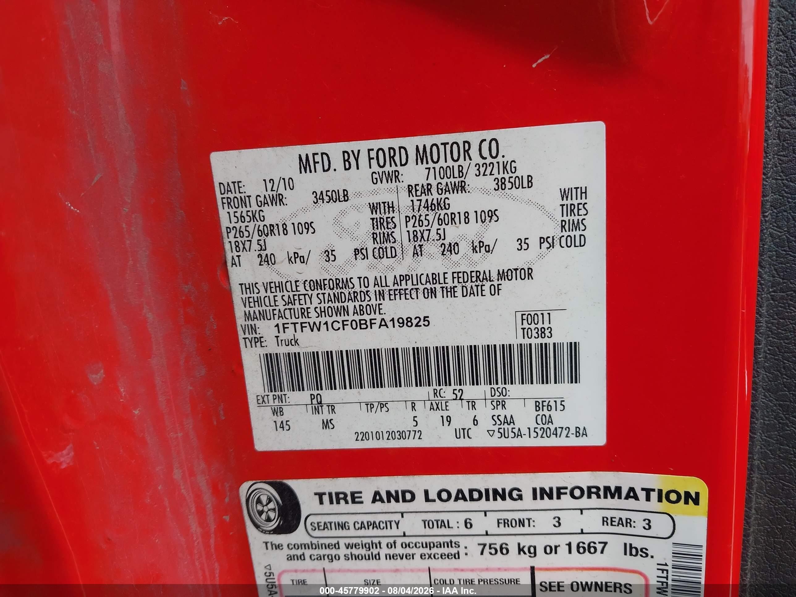 2011 Ford F-150 Xlt Red vin: 1FTFW1CF0BFA19825