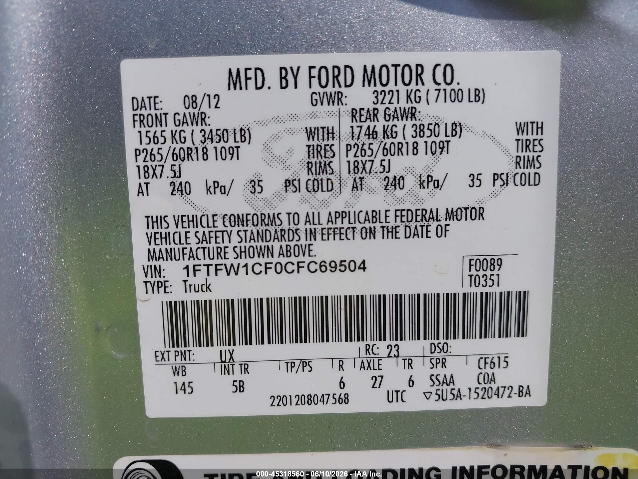 2012 Ford F-150 Fx2 Silver vin: 1FTFW1CF0CFC69504