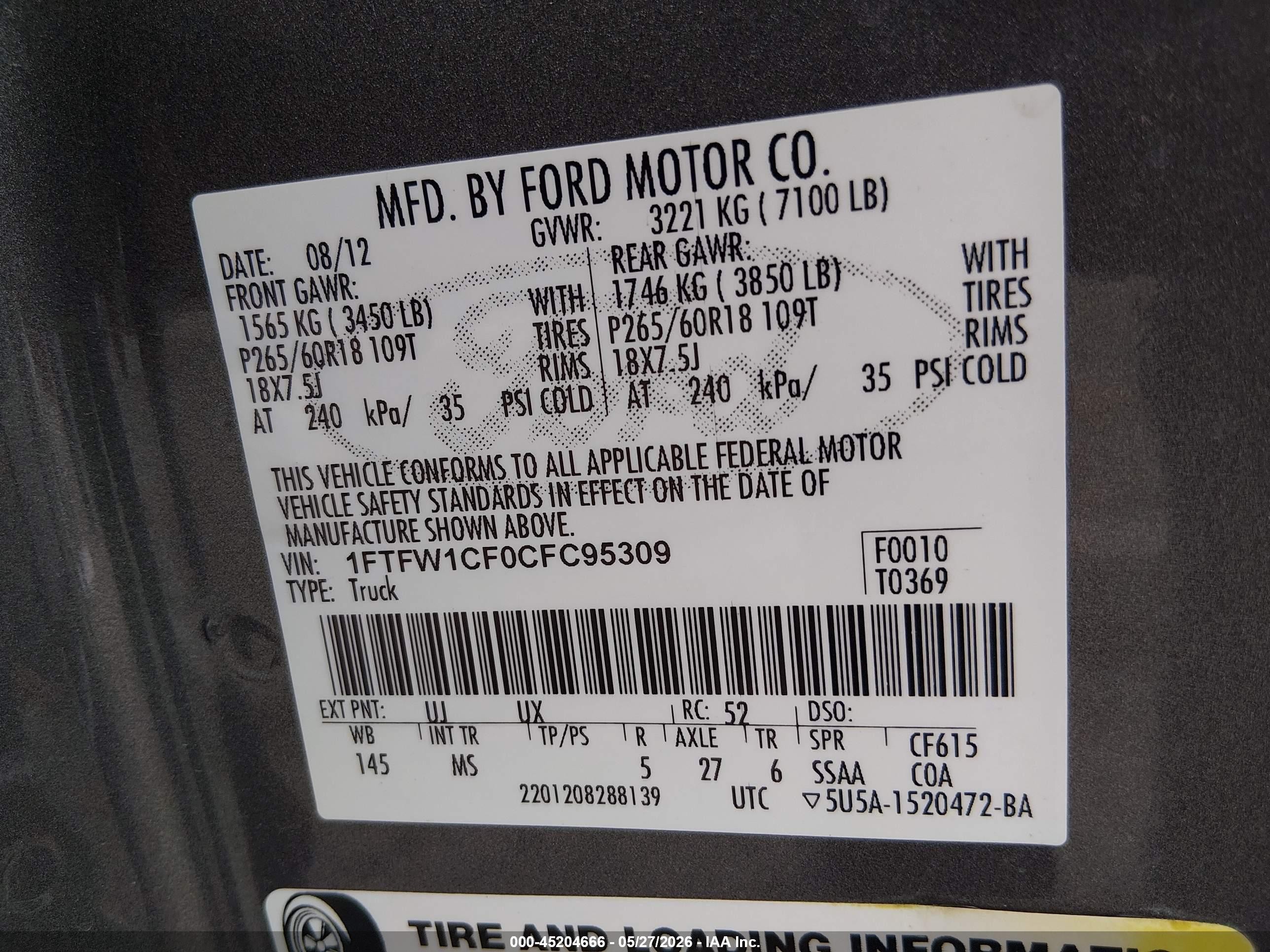 2012 Ford F-150 Xlt Gray vin: 1FTFW1CF0CFC95309
