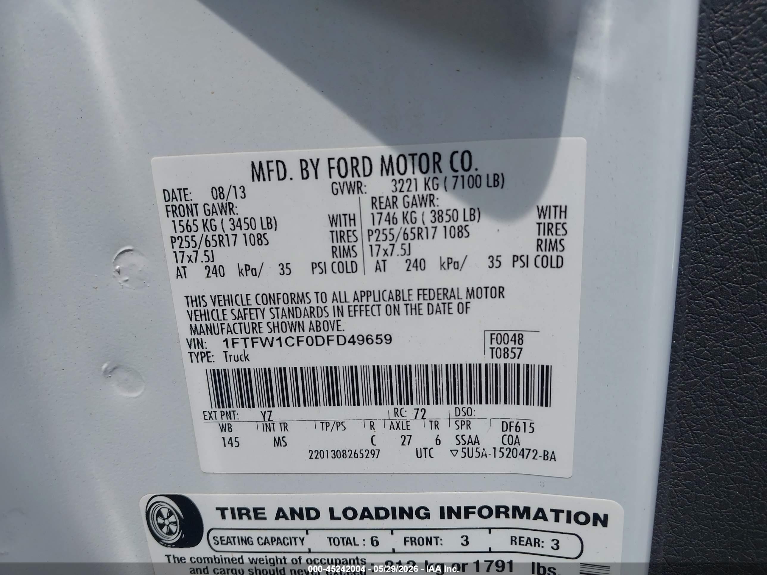 2013 Ford F-150 Xlt White vin: 1FTFW1CF0DFD49659