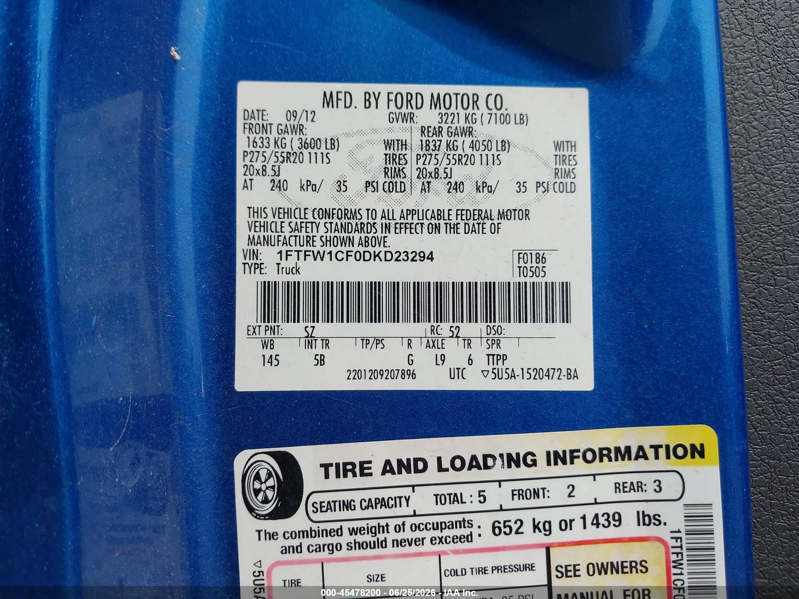 2013 Ford F-150 Fx2 Blue vin: 1FTFW1CF0DKD23294