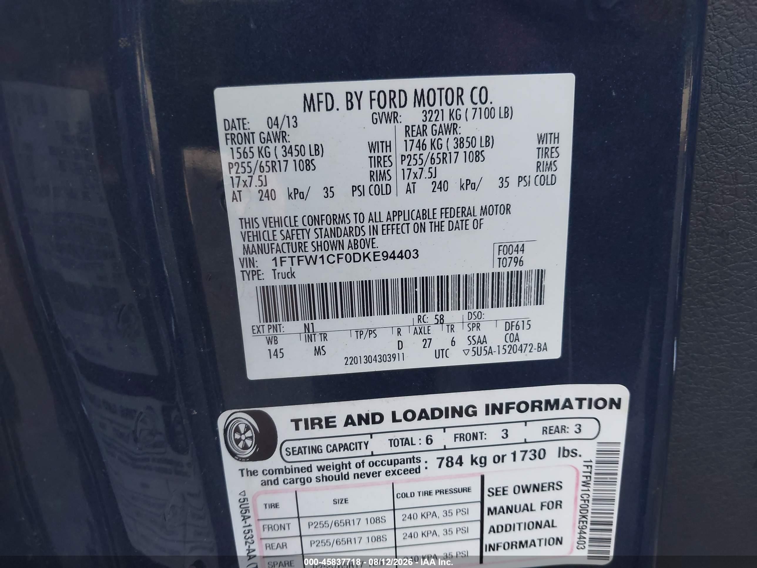 2013 Ford F-150 Xlt Blue vin: 1FTFW1CF0DKE94403