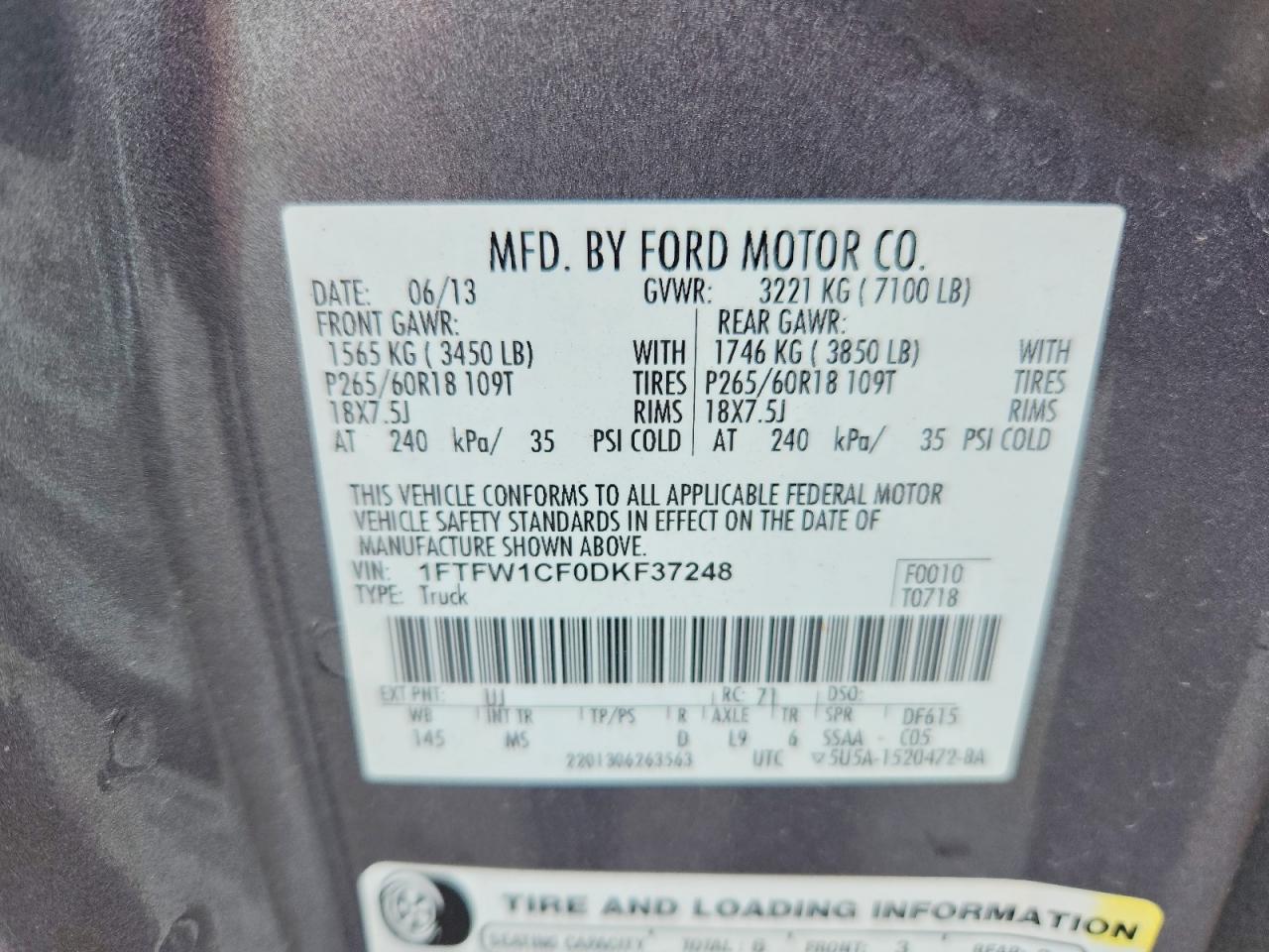 2013 Ford F150 Supercrew Gray vin: 1FTFW1CF0DKF37248