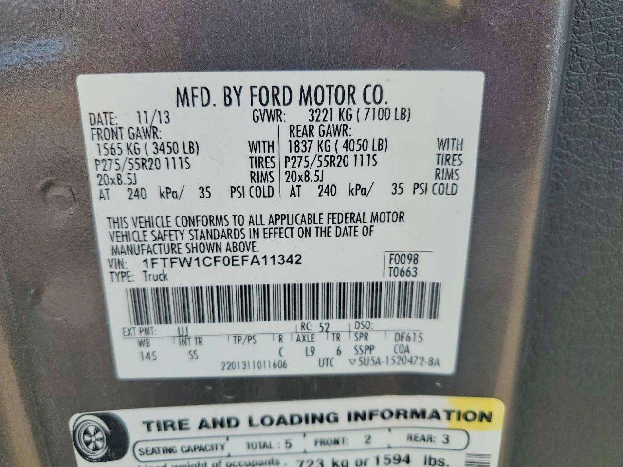 2014 Ford F150 Supercrew Угольный vin: 1FTFW1CF0EFA11342