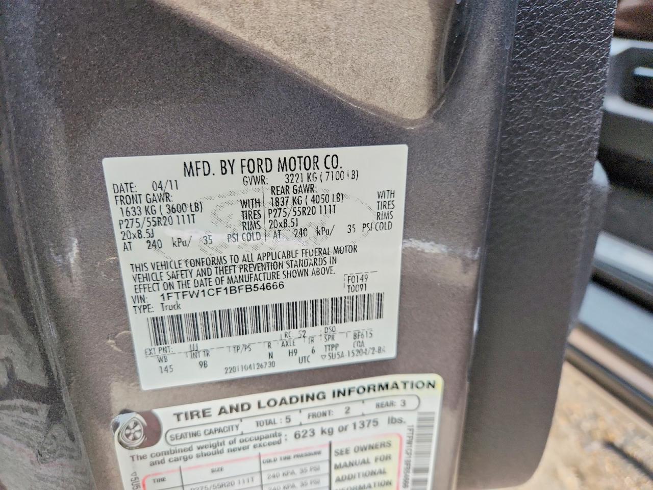 2011 Ford F150 Supercrew Gray vin: 1FTFW1CF1BFB54666
