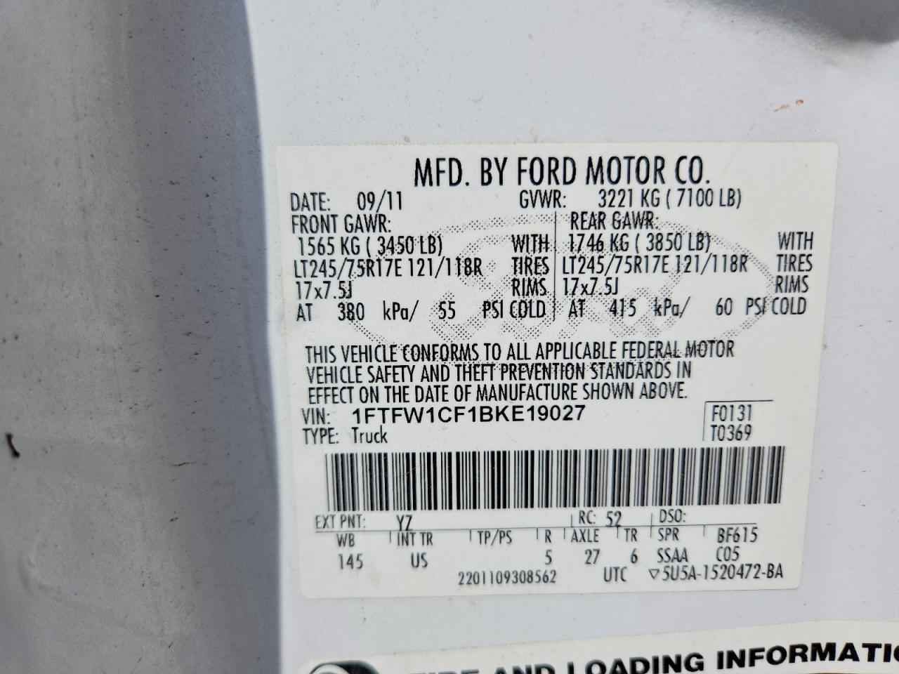 2011 Ford F150 Supercrew Белый vin: 1FTFW1CF1BKE19027