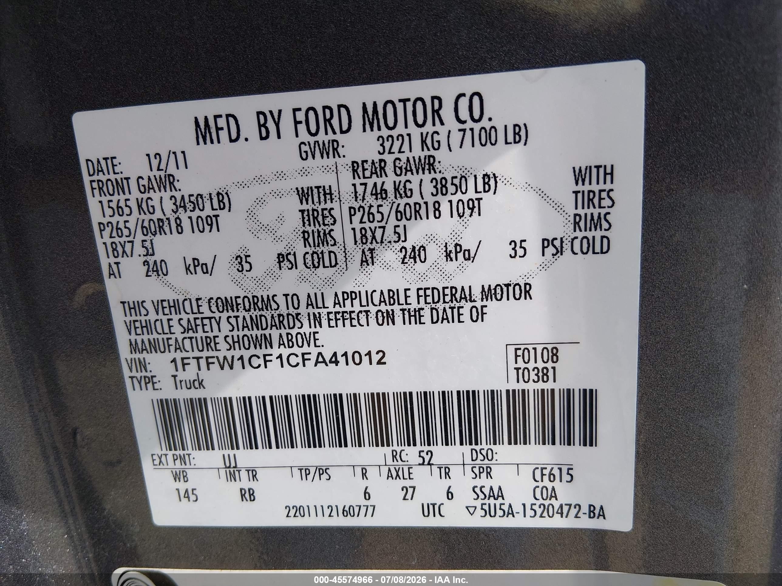 2012 Ford F-150 Fx2 Gray vin: 1FTFW1CF1CFA41012