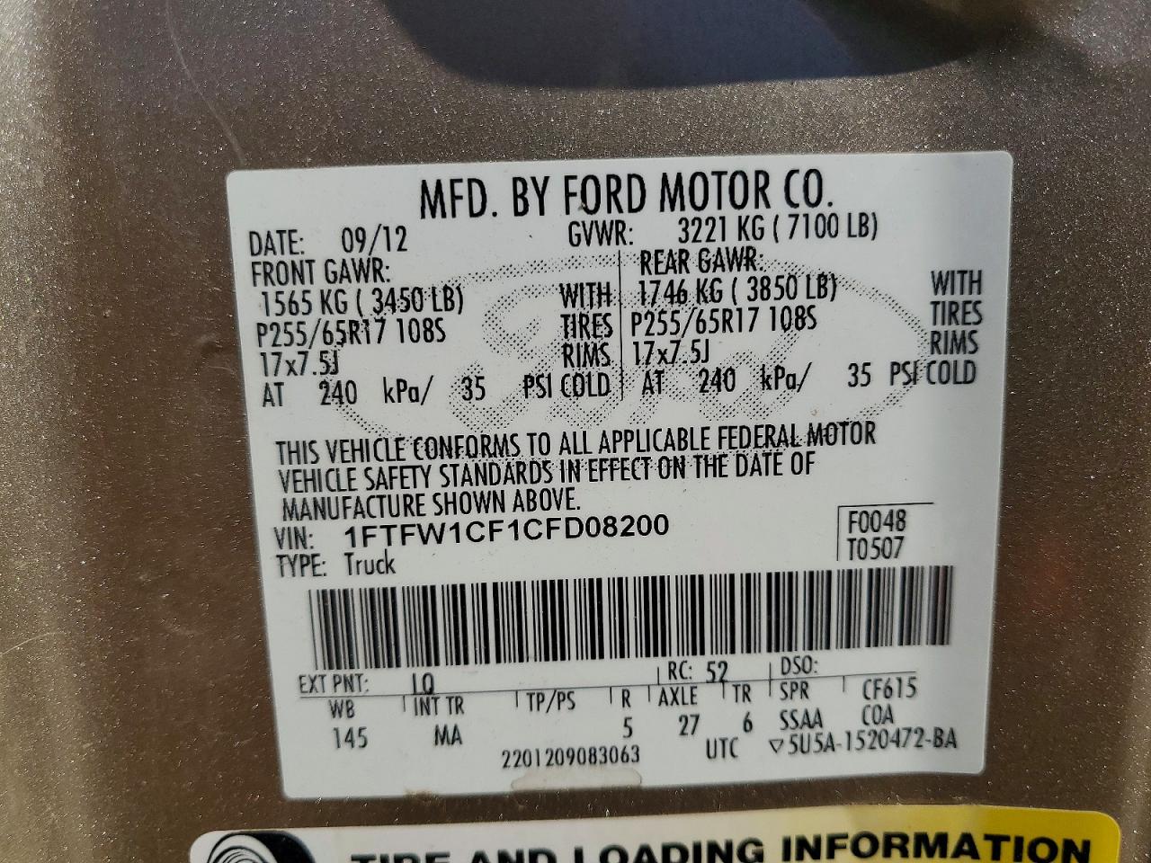 2012 Ford F150 Supercrew Золотой vin: 1FTFW1CF1CFD08200