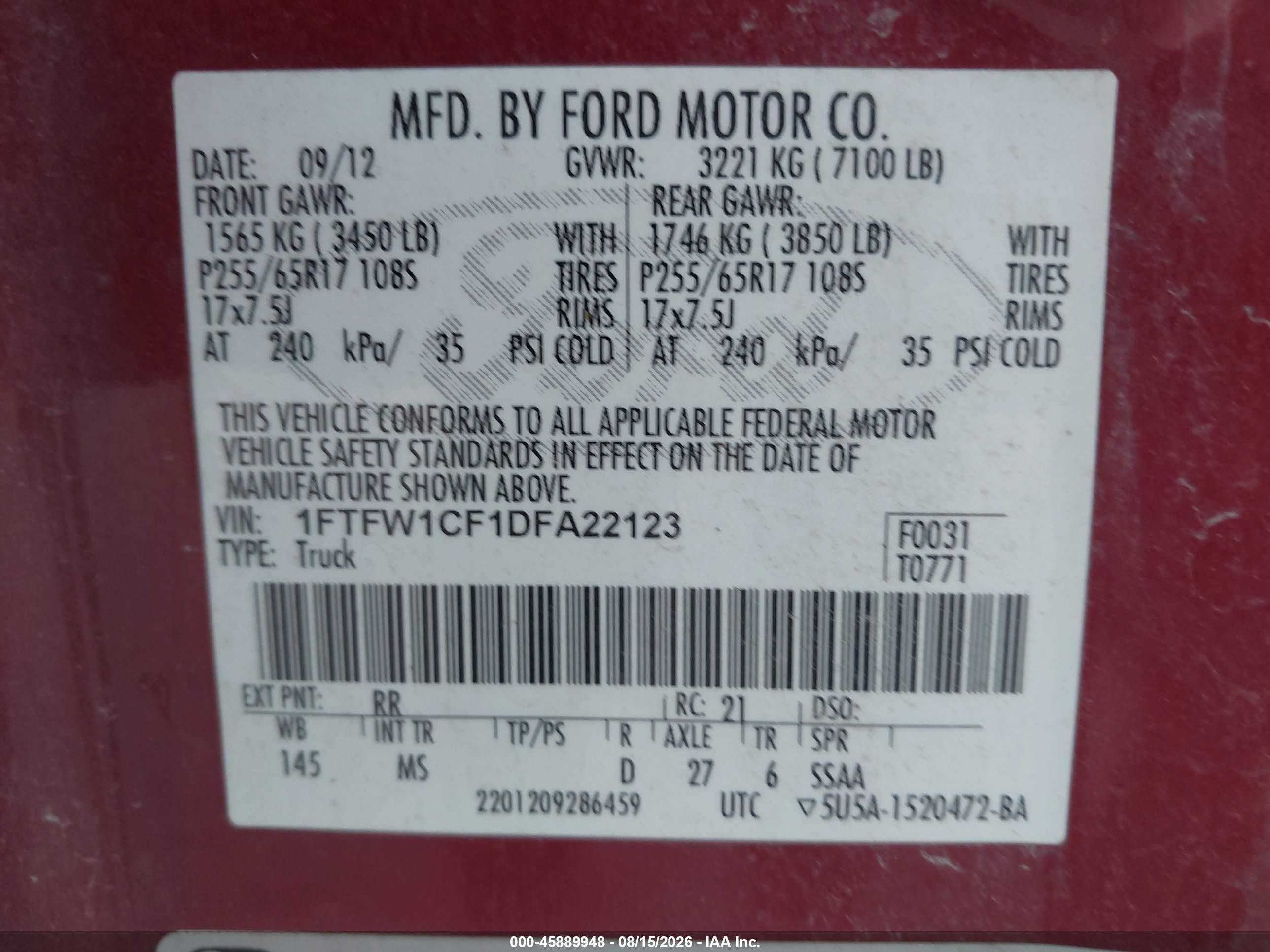 2013 Ford F-150 Xlt Красный vin: 1FTFW1CF1DFA22123