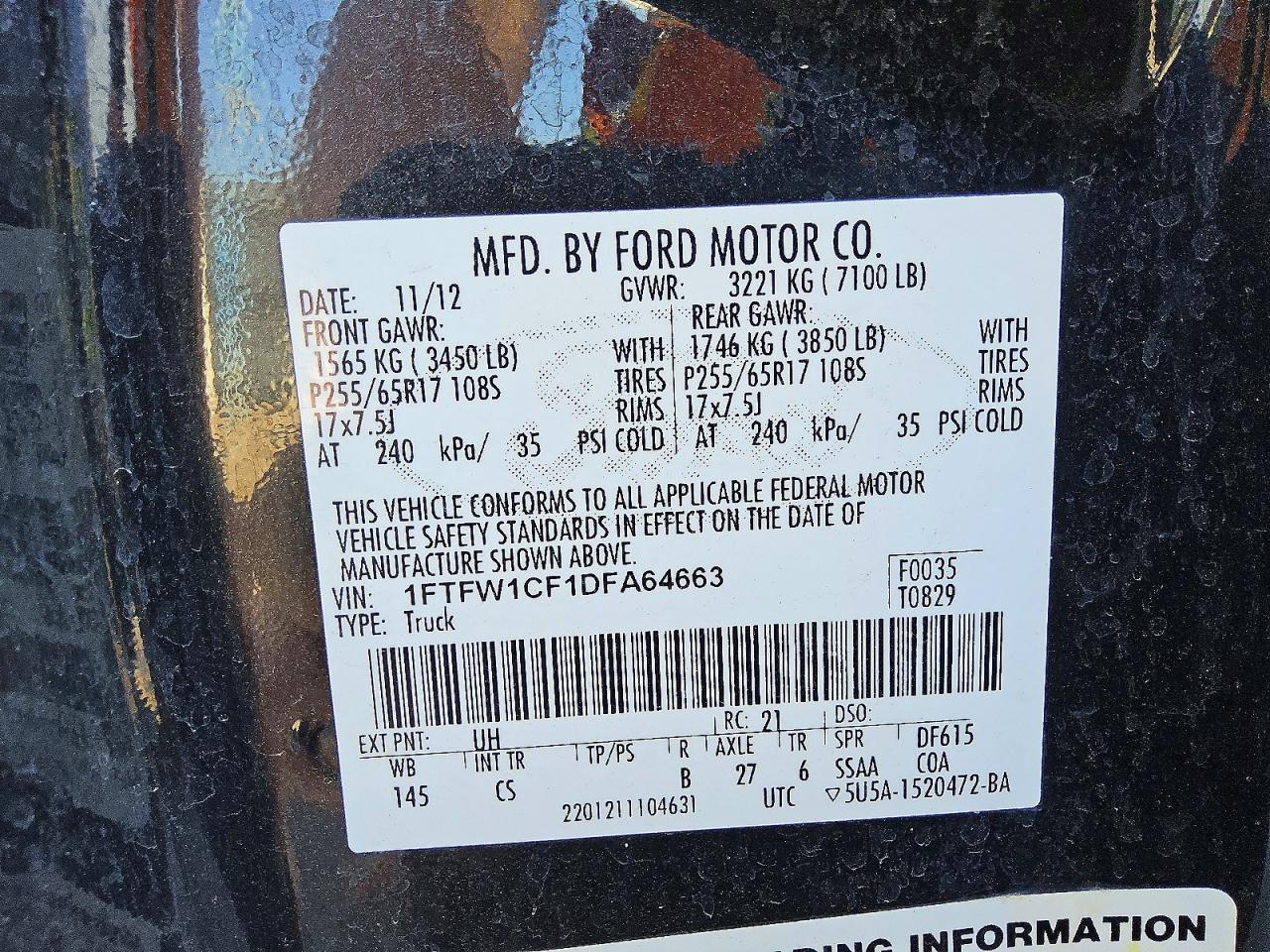 2013 Ford F150 Supercrew Black vin: 1FTFW1CF1DFA64663