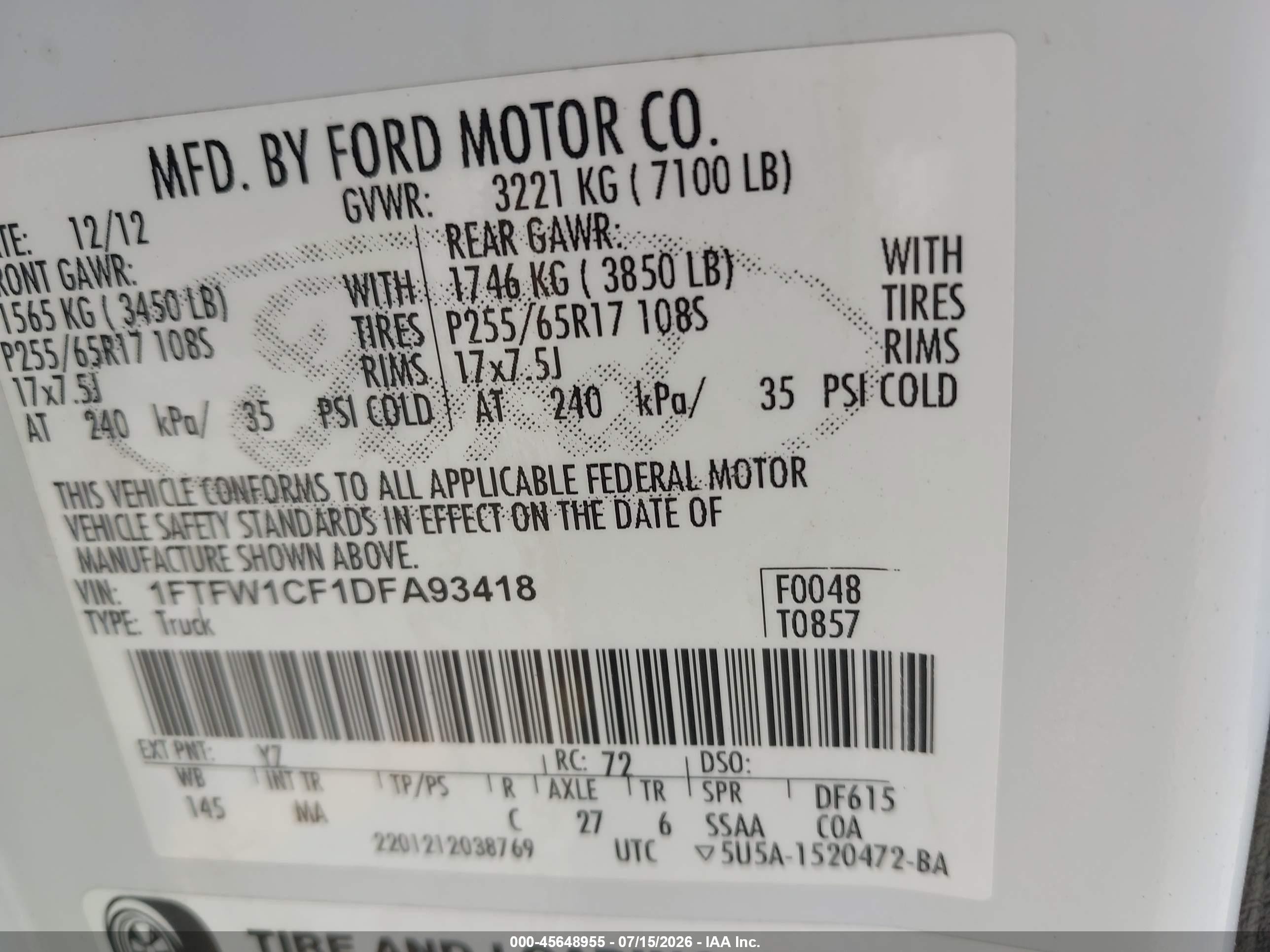 2013 Ford F-150 Xlt Белый vin: 1FTFW1CF1DFA93418