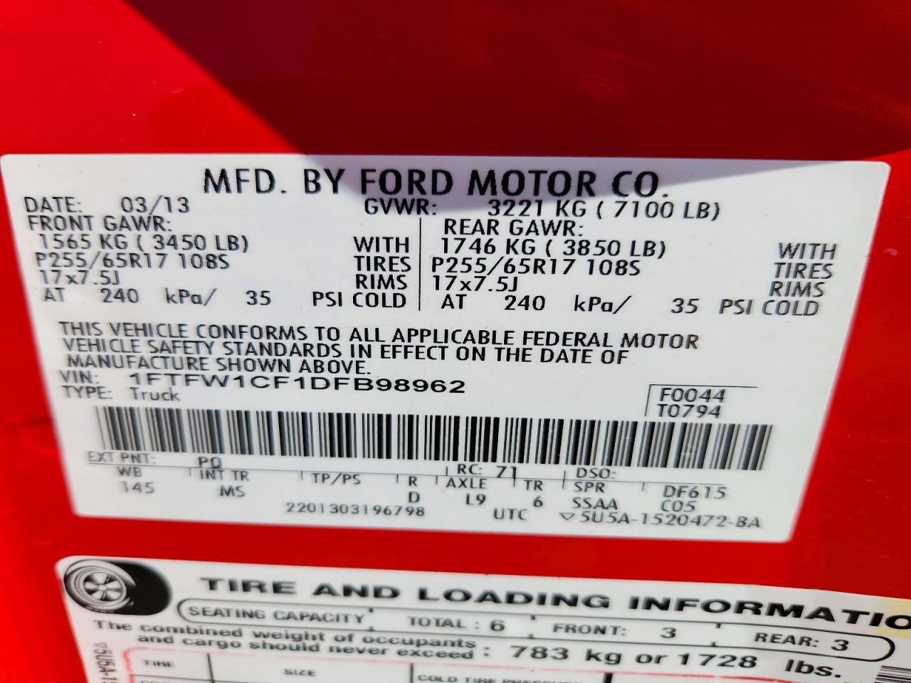 2013 Ford F150 Supercrew Red vin: 1FTFW1CF1DFB98962