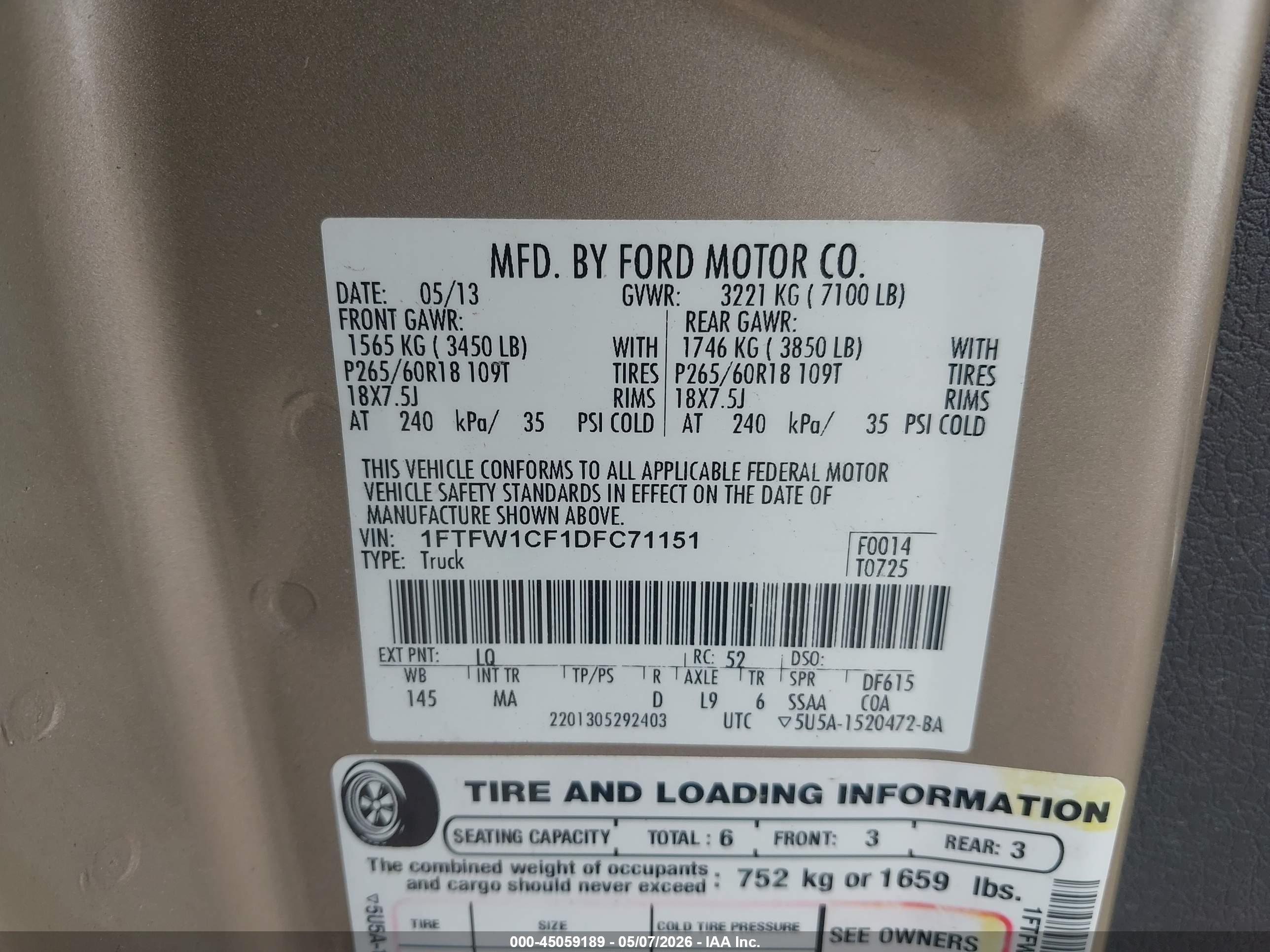 2013 Ford F-150 Xlt Beige vin: 1FTFW1CF1DFC71151