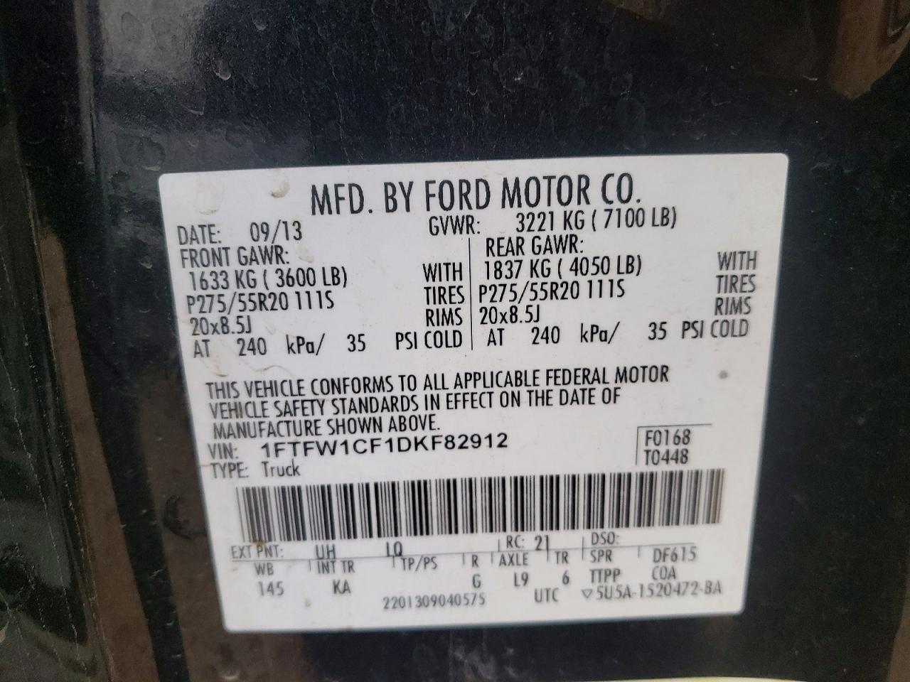 2013 Ford F150 Supercrew Black vin: 1FTFW1CF1DKF82912