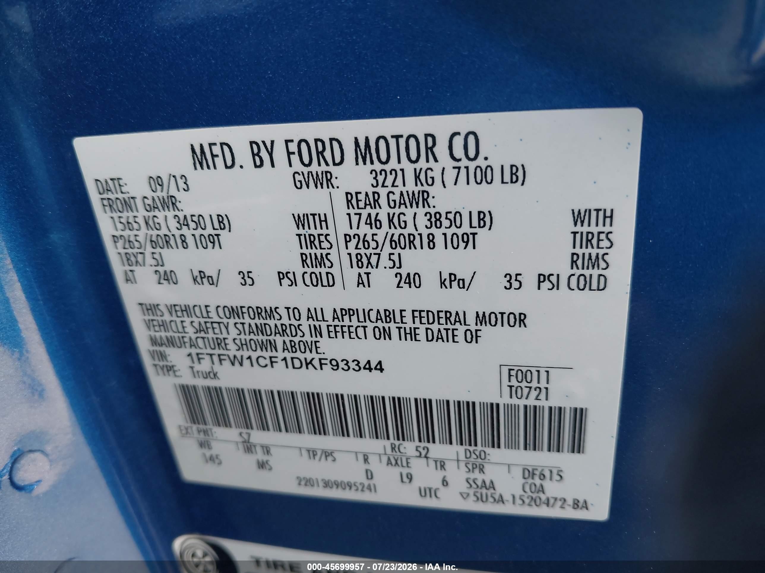 2013 Ford F-150 Xlt Blue vin: 1FTFW1CF1DKF93344