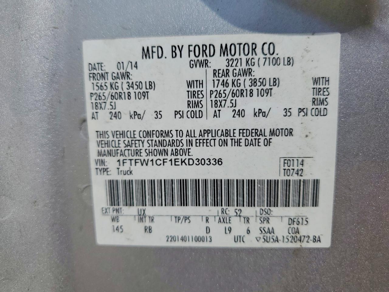 2014 Ford F150 Supercrew Серебряный vin: 1FTFW1CF1EKD30336