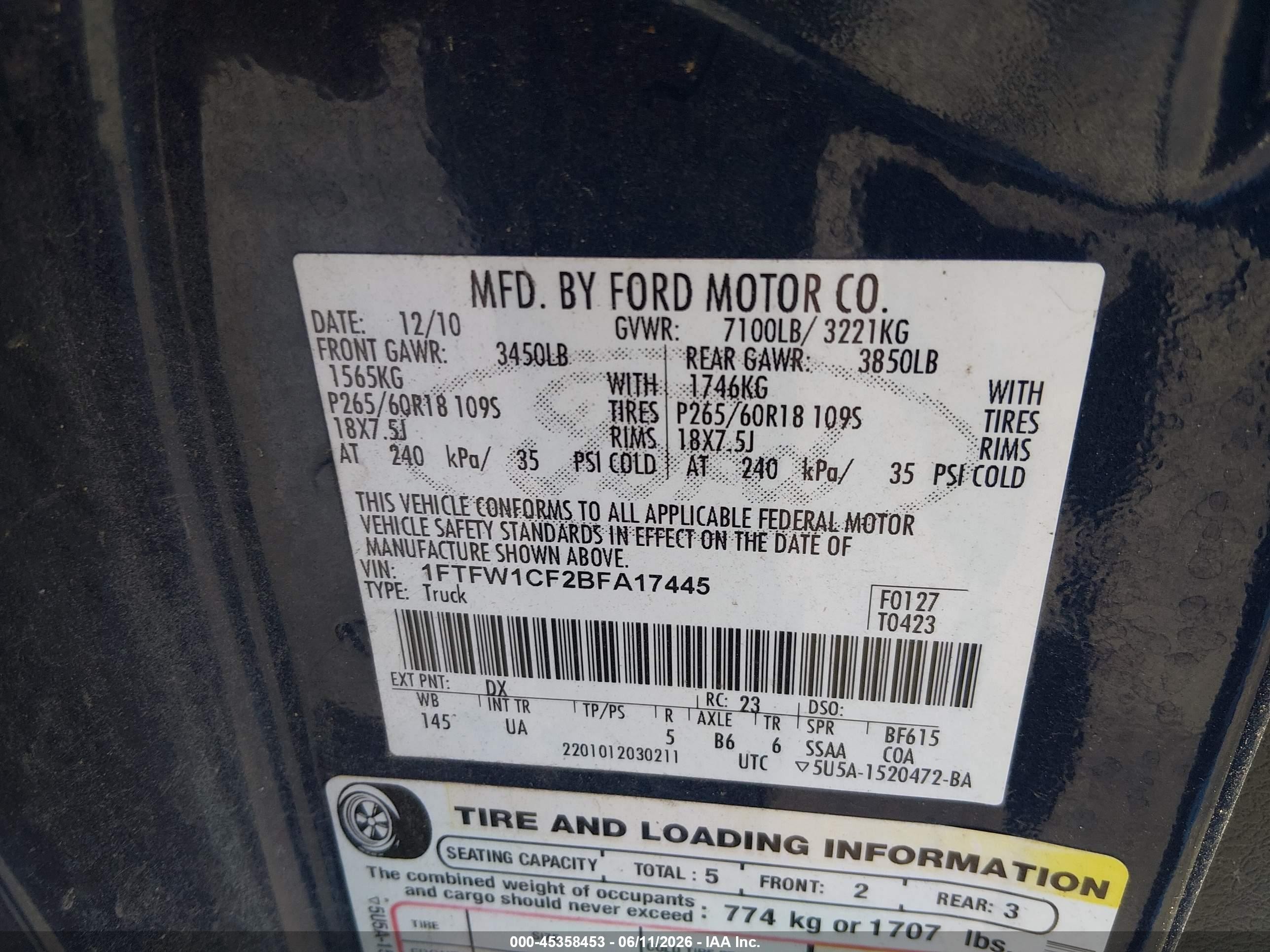 2011 Ford F-150 Xlt Blue vin: 1FTFW1CF2BFA17445
