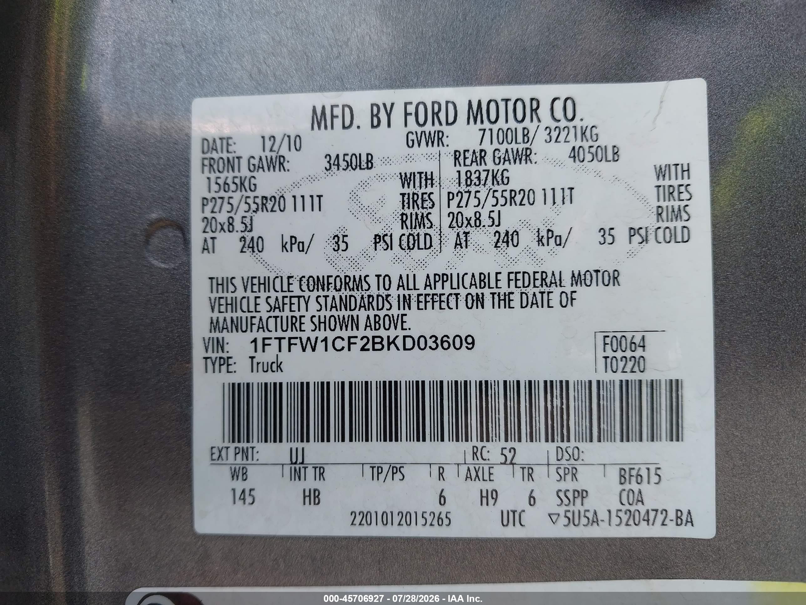 2011 Ford F-150 Lariat Gray vin: 1FTFW1CF2BKD03609