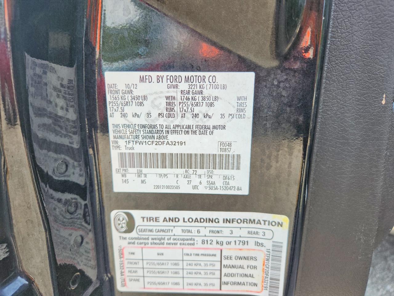 2013 Ford F150 Supercrew Black vin: 1FTFW1CF2DFA32191