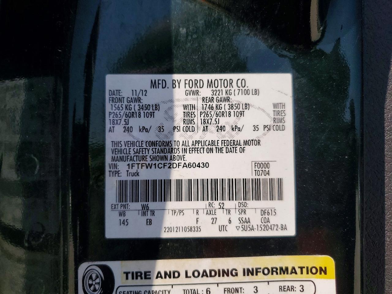 2013 Ford F150 Supercrew Green vin: 1FTFW1CF2DFA60430
