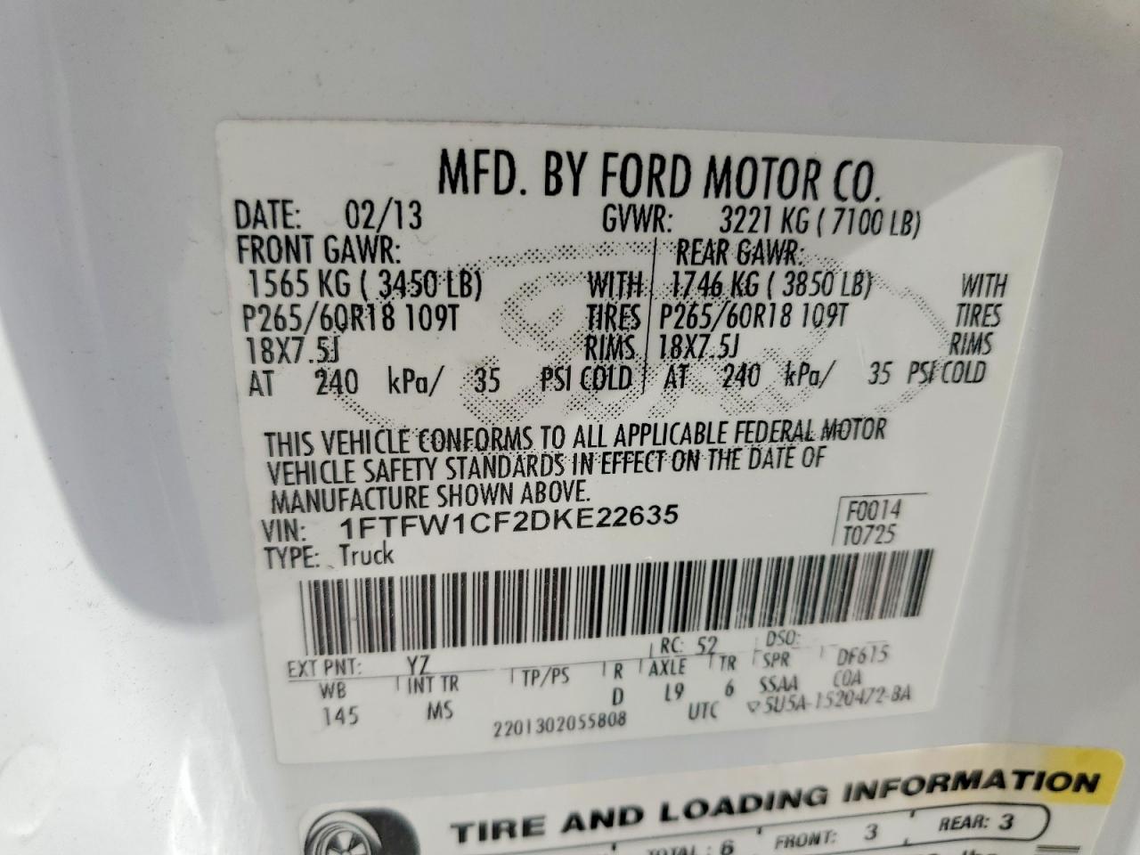 2013 Ford F150 Supercrew White vin: 1FTFW1CF2DKE22635