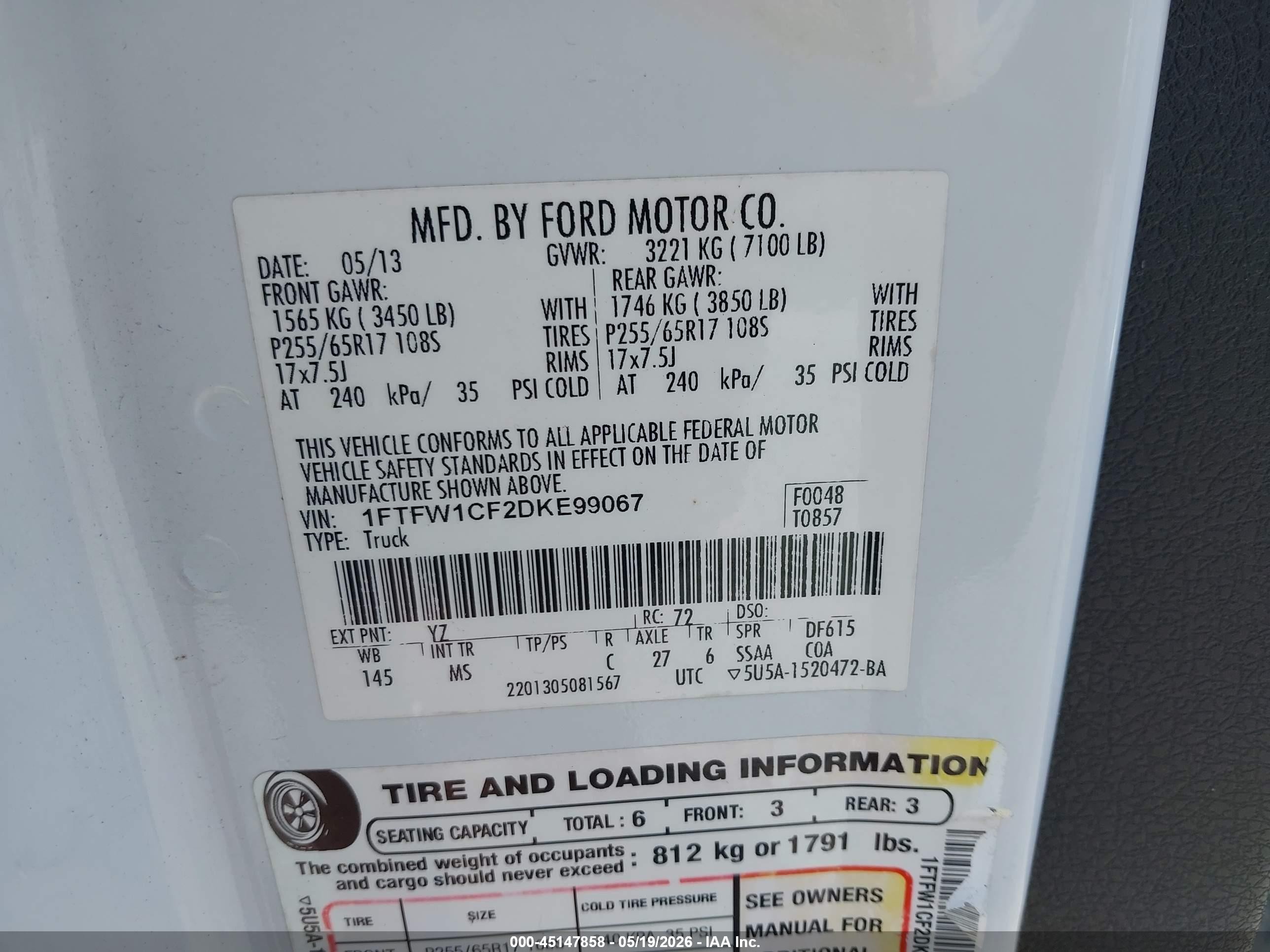 2013 Ford F-150 Xlt Белый vin: 1FTFW1CF2DKE99067