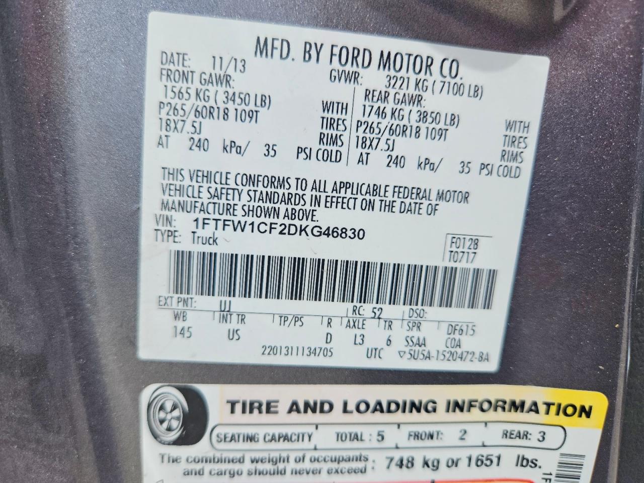 2013 Ford F150 Supercrew Gray vin: 1FTFW1CF2DKG46830